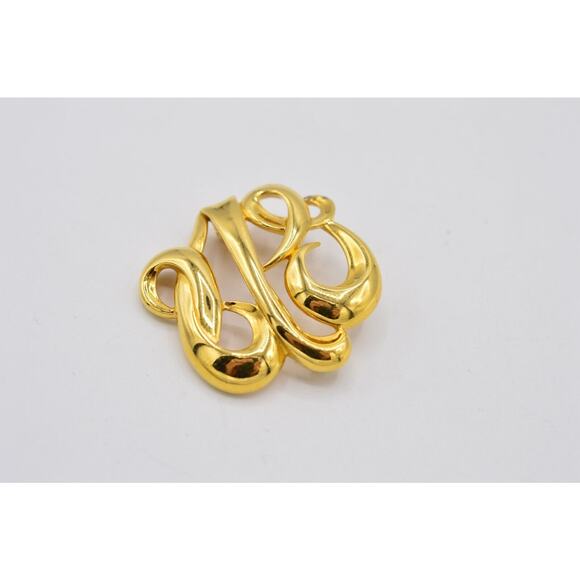 Monet Vintage Statement Pin Brooch Script Shiny Gold Abstract Signed 1980s BinAC - Picture 4 of 9